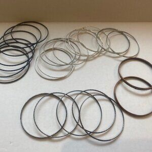Vintage Bangle Lot 24 bangles Silver tone, black, copper tone and charcoal